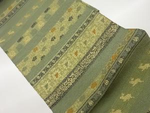 横段にうさぎ・花唐草模様織出し袋帯